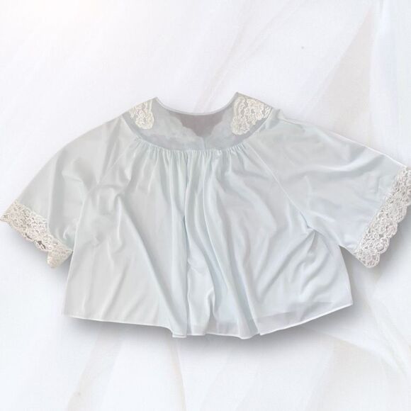 Vintage 60’s Baby Blue Chiffon Lace Bed Jacket - Picture 2 of 7